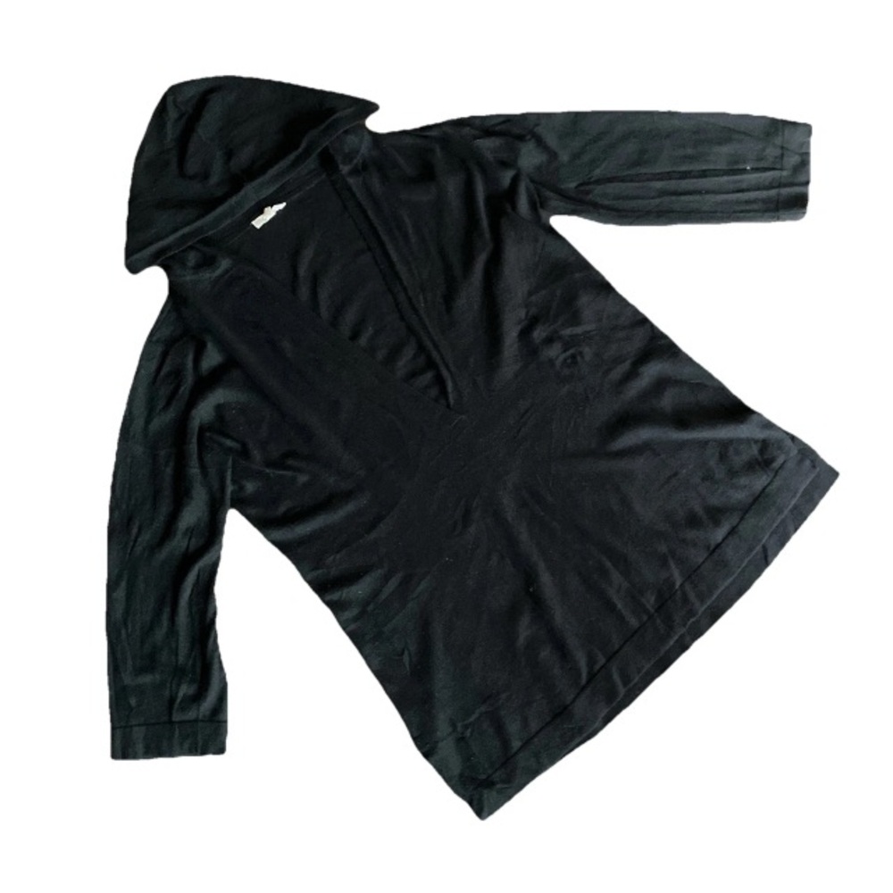 EILEEN FISHER Pullover Sweater Sz S Black Cotton Cashmere Hooded Long Sleeve